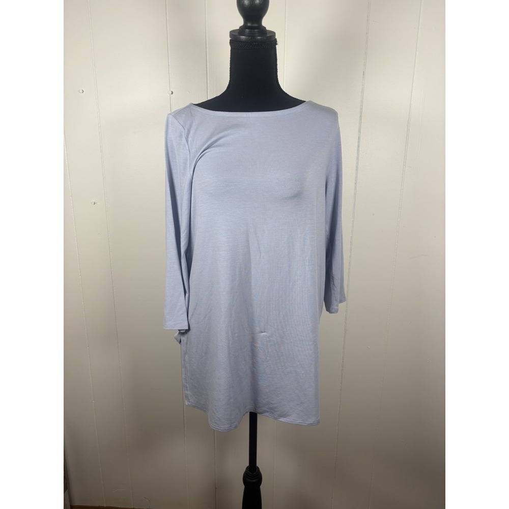 eileen fisher small petite light blue boat neck shirt long 3/4 sleeves